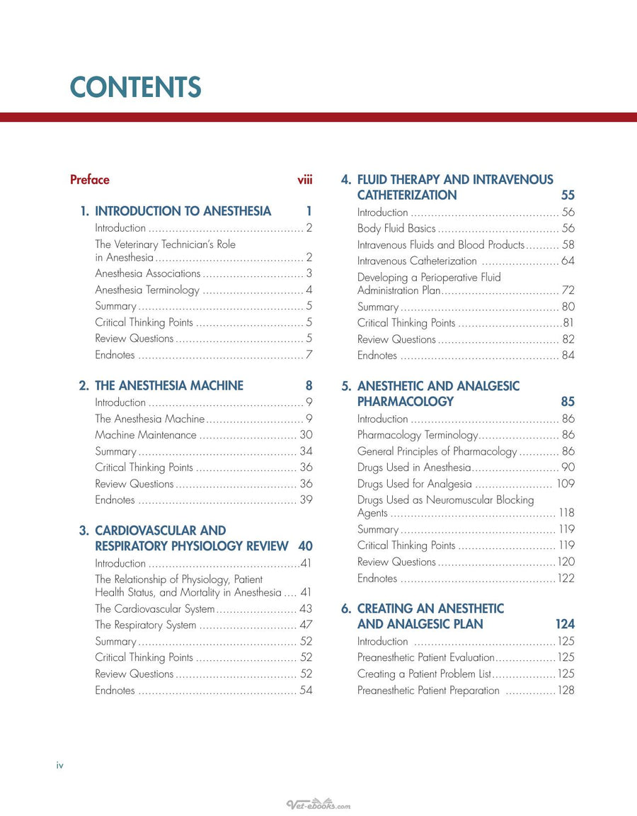 Preview page of Anesthesia Analgesia and Pain Management for Veterinary Technicians