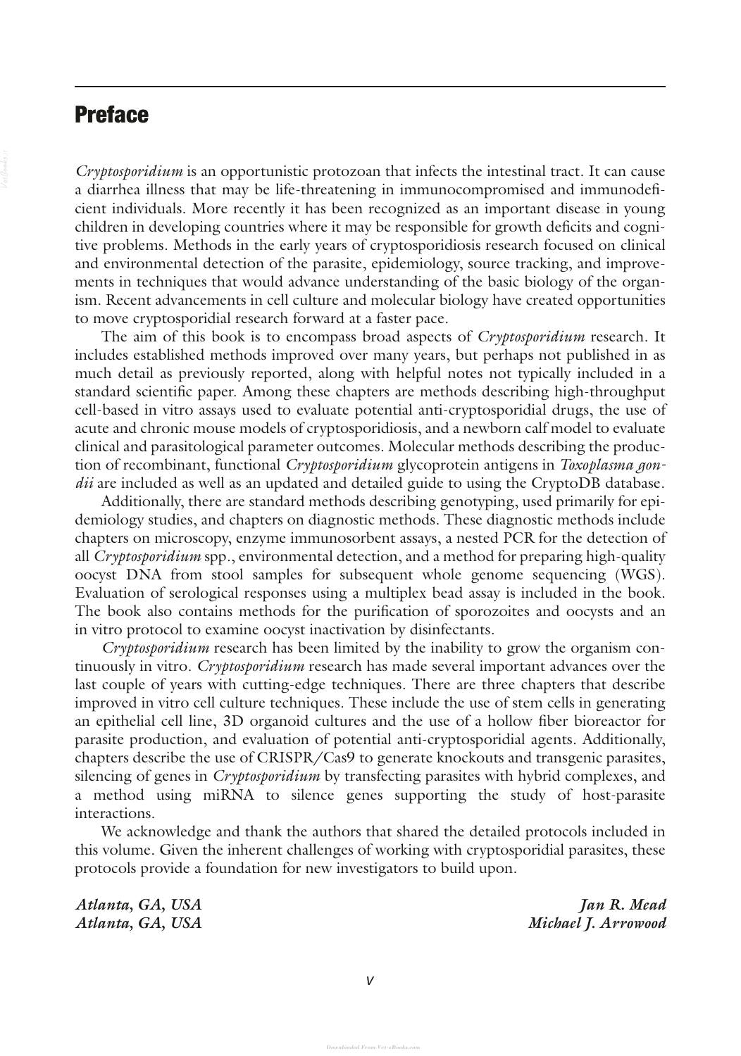 Cryptosporidium Methods And Protocols