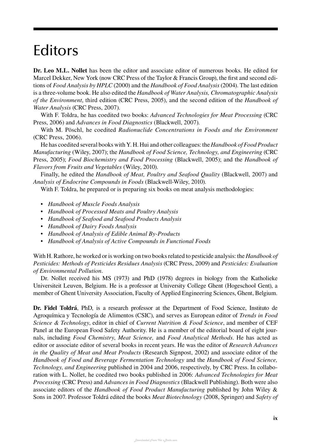 Handbook Of Analysis Of Edible Animal By Products