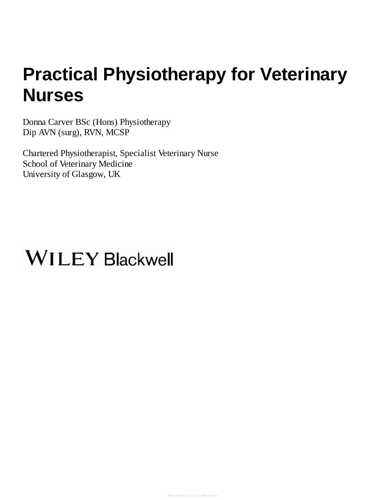 Practical Physiotherapy For Veterinary Nurses