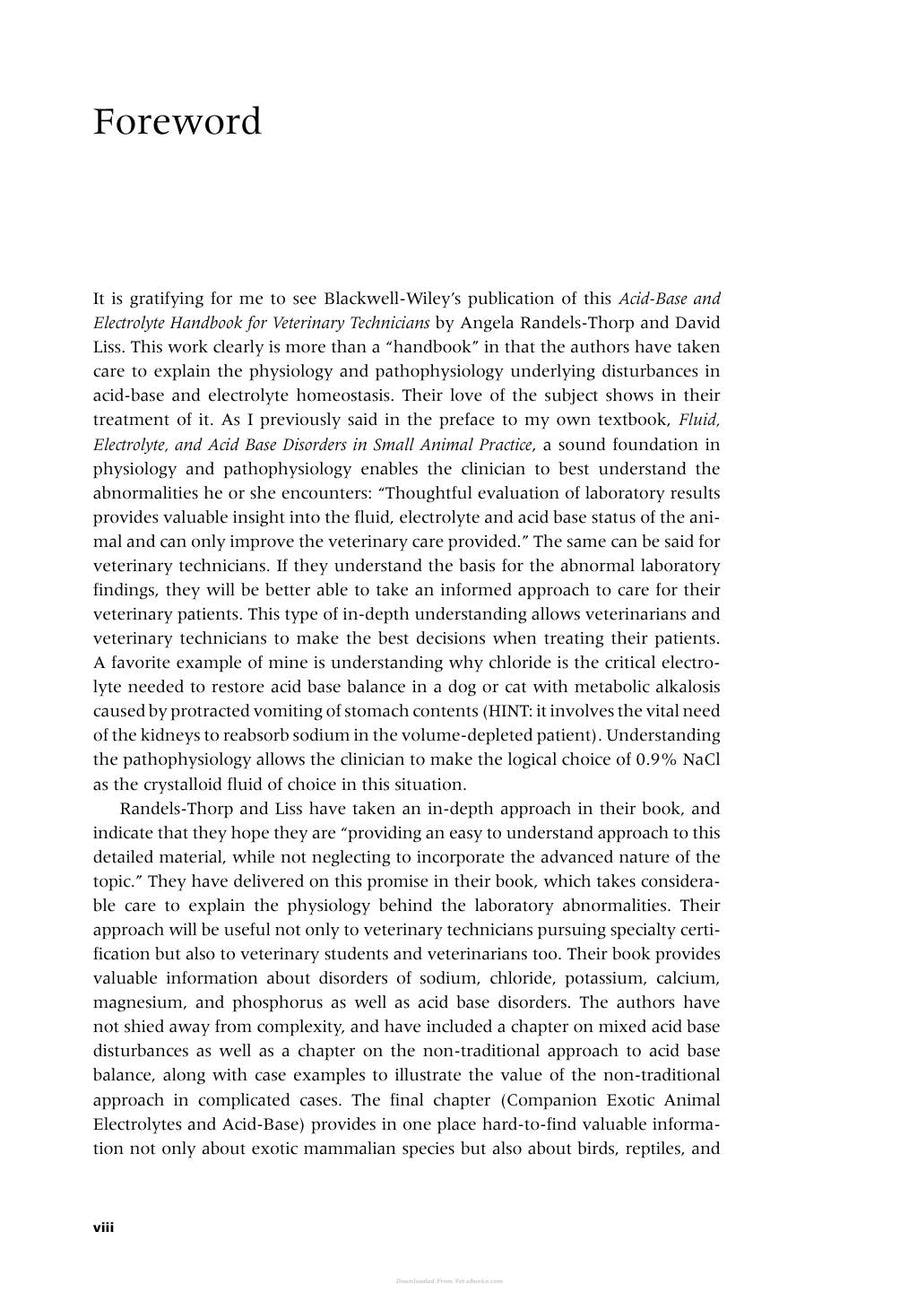 Preview page of Acid Base Electrolyte Handbook Veterinary Technicians