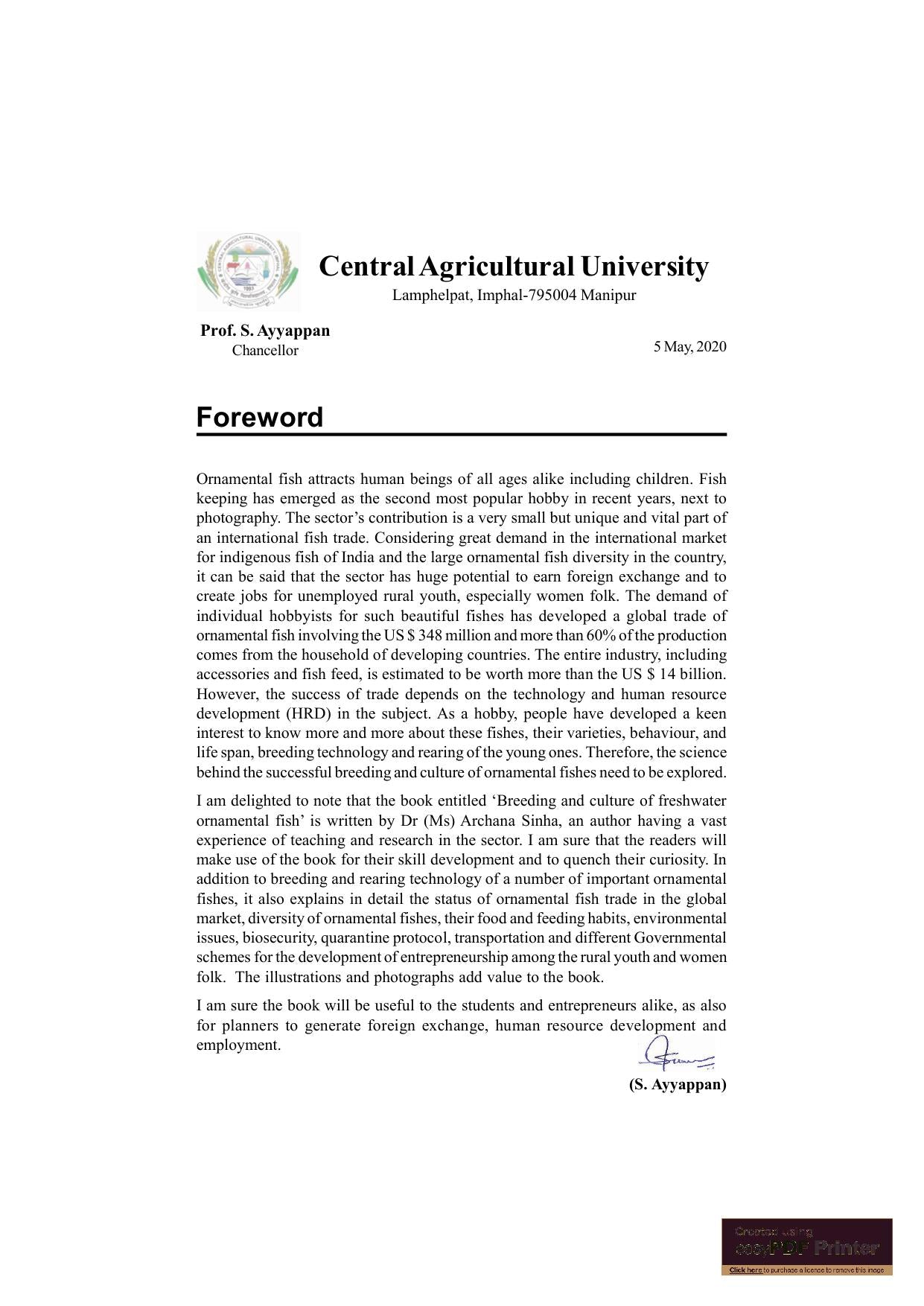 Breeding And Culture Of Freshwater Ornamental Fish