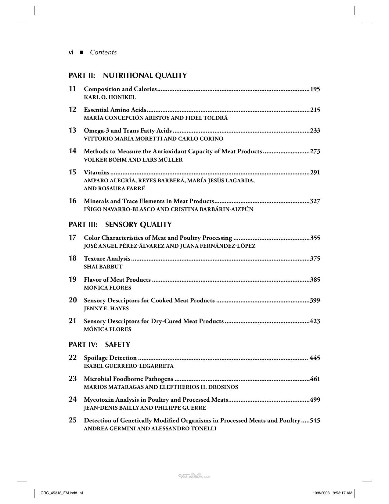 Handbook Of Processed Meats And Poultry Analysis