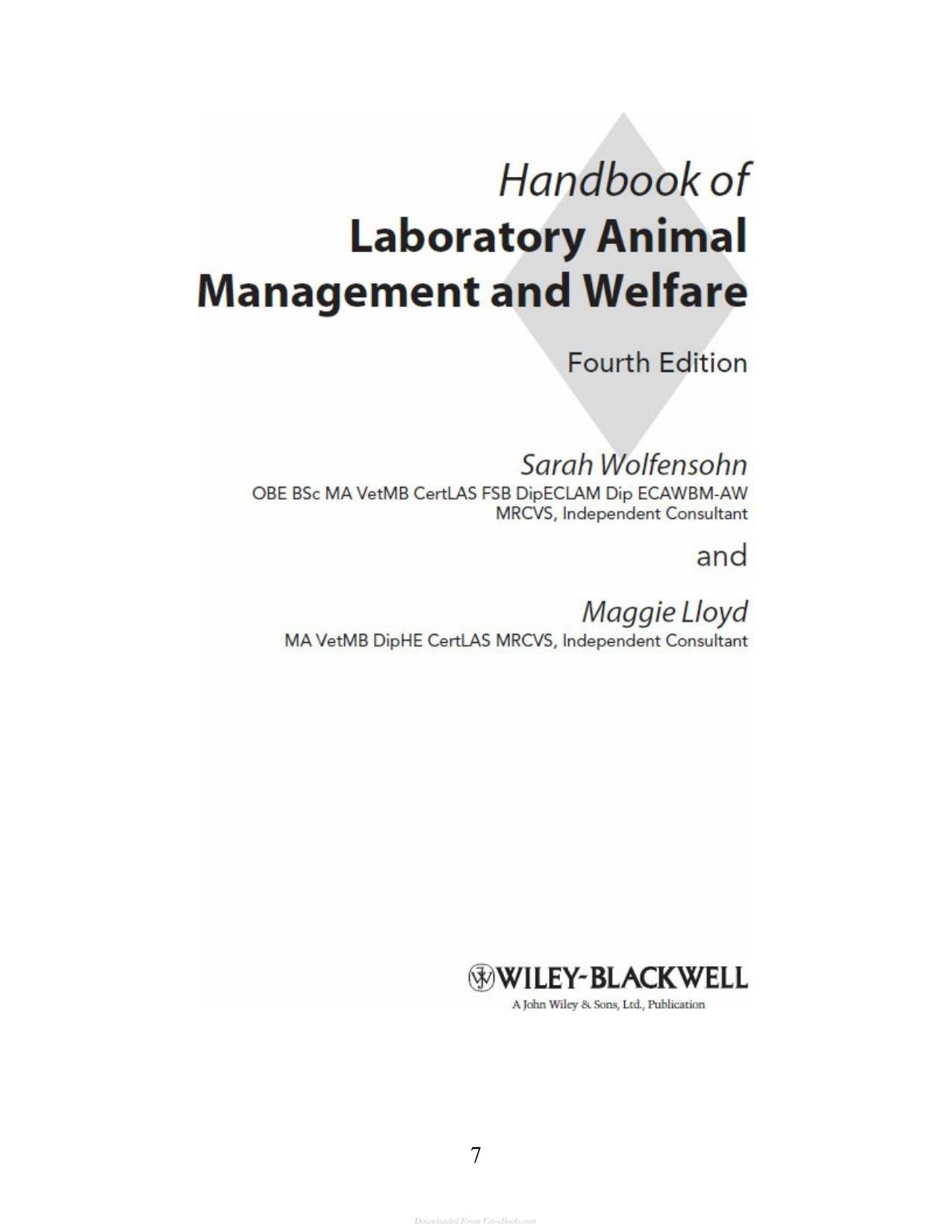 Handbook Of Laboratory Animal Management And Welfare 4Th Edition
