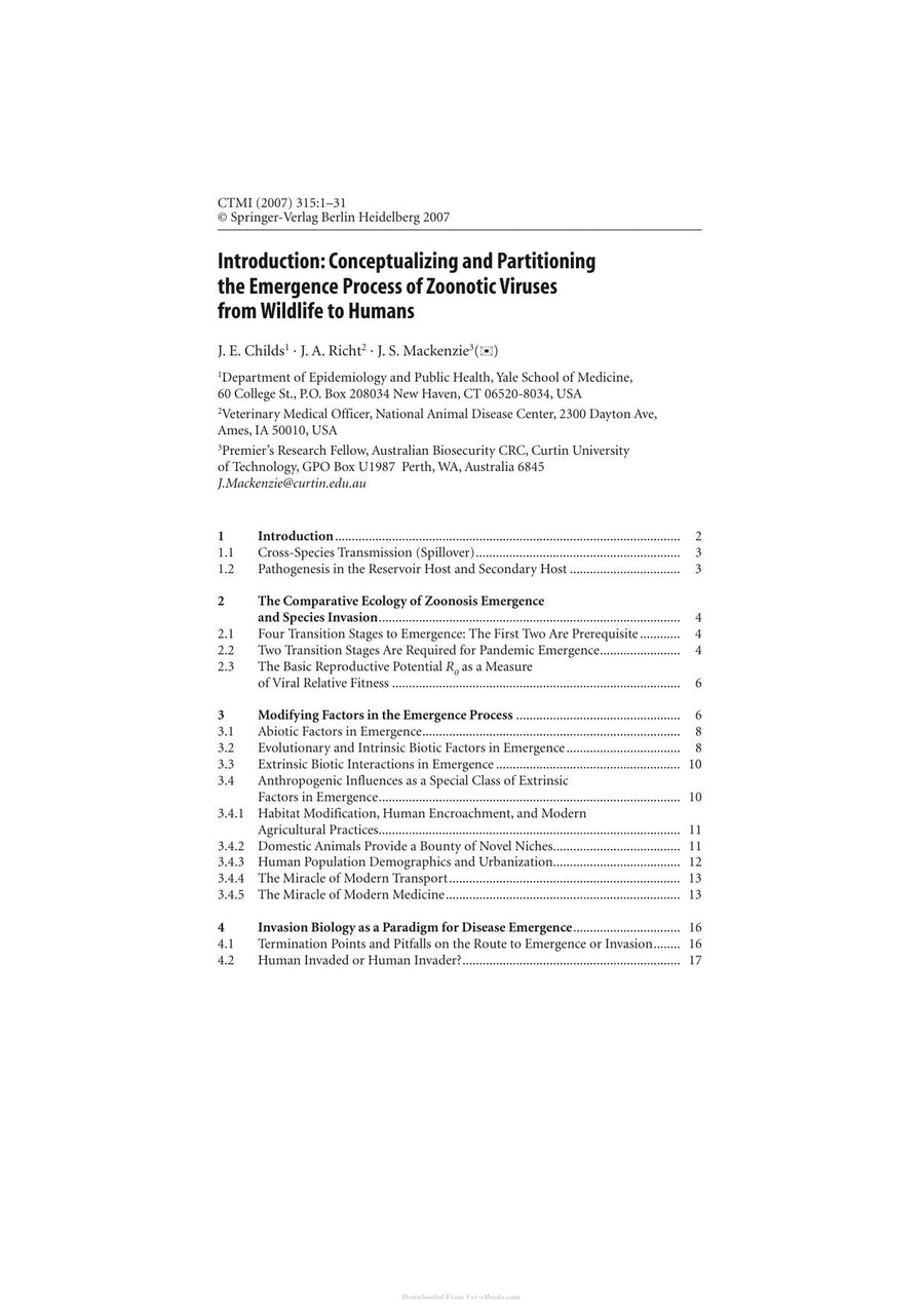 Preview page of Wildlife and Emerging Zoonotic Diseases — The Biology, Circumstances and Consequences of Cross