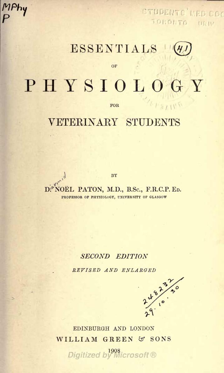 Essentials Of Physiology For Veterinary Students