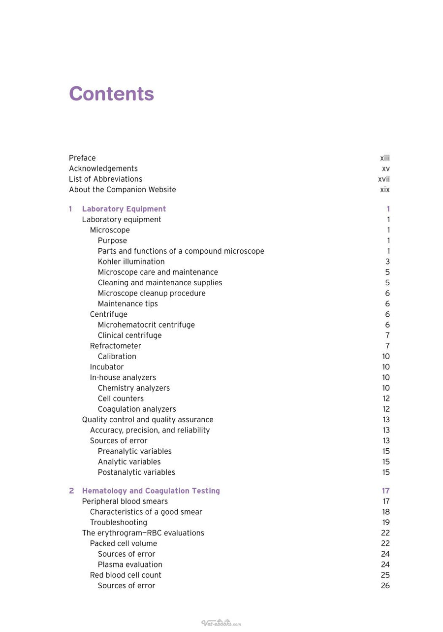 Preview page of Veterinary Technician’s Handbook of Laboratory Procedures 2nd Edition