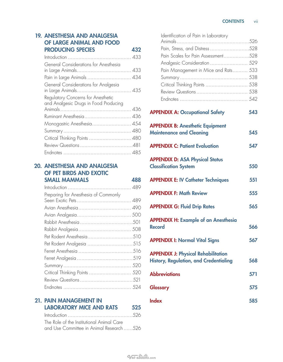 Preview page of Anesthesia Analgesia and Pain Management for Veterinary Technicians