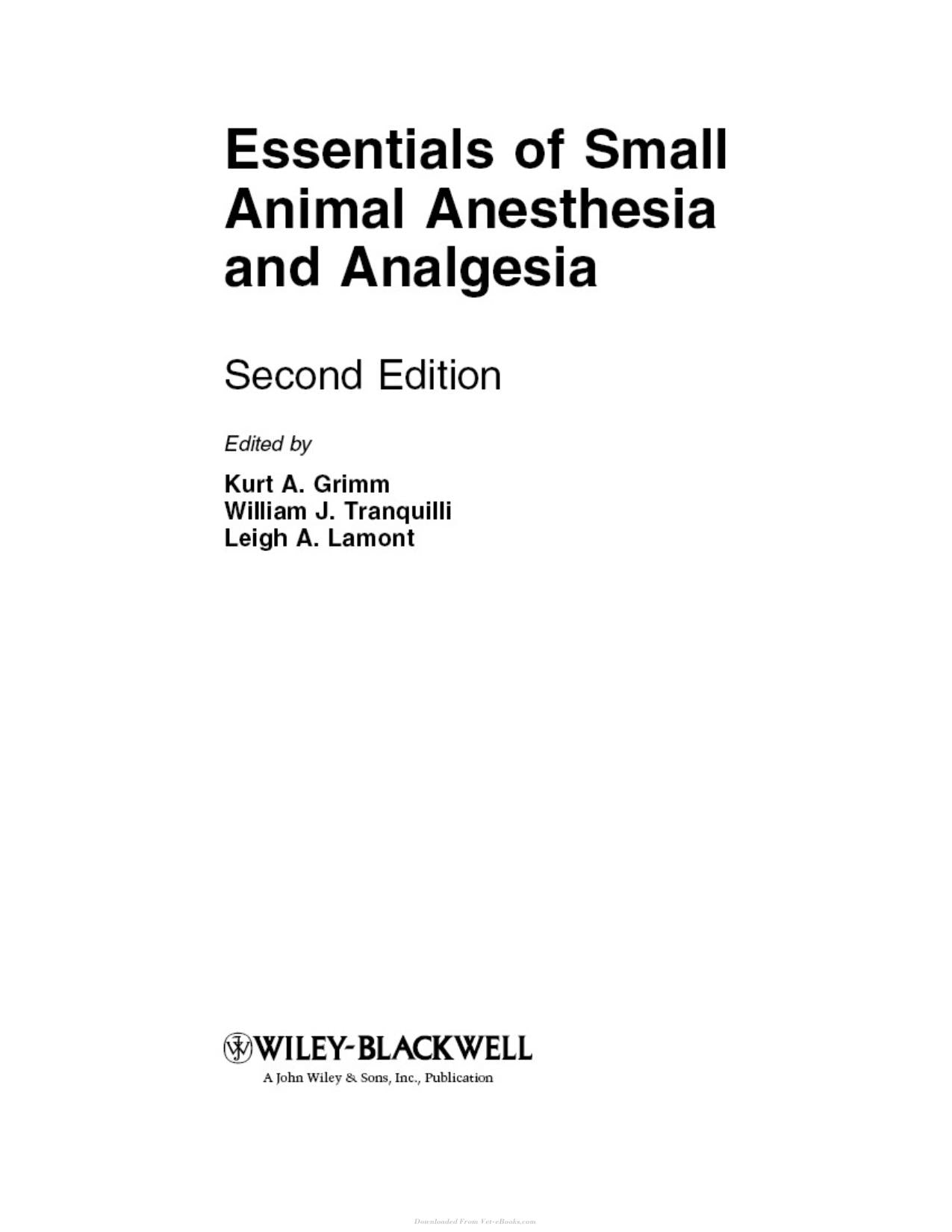 Essentials Of Small Animal Anesthesia And Analgesia 2Nd Edition
