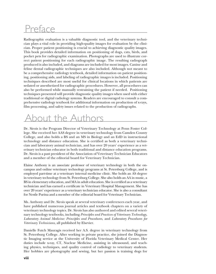 Preview page of Handbook of Radiographic Positioning for Veterinary Technicians