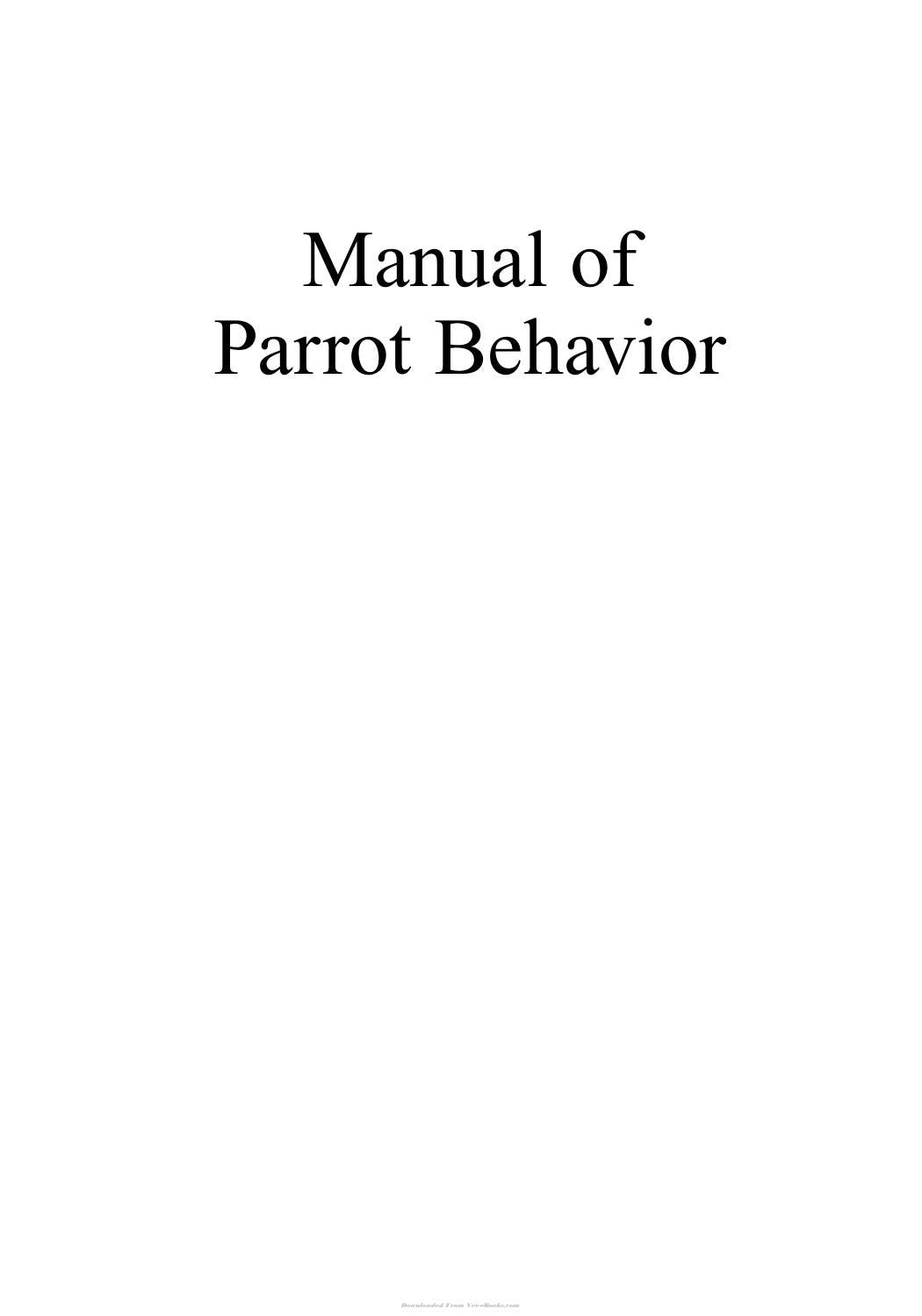 Manual Of Parrot Behavior