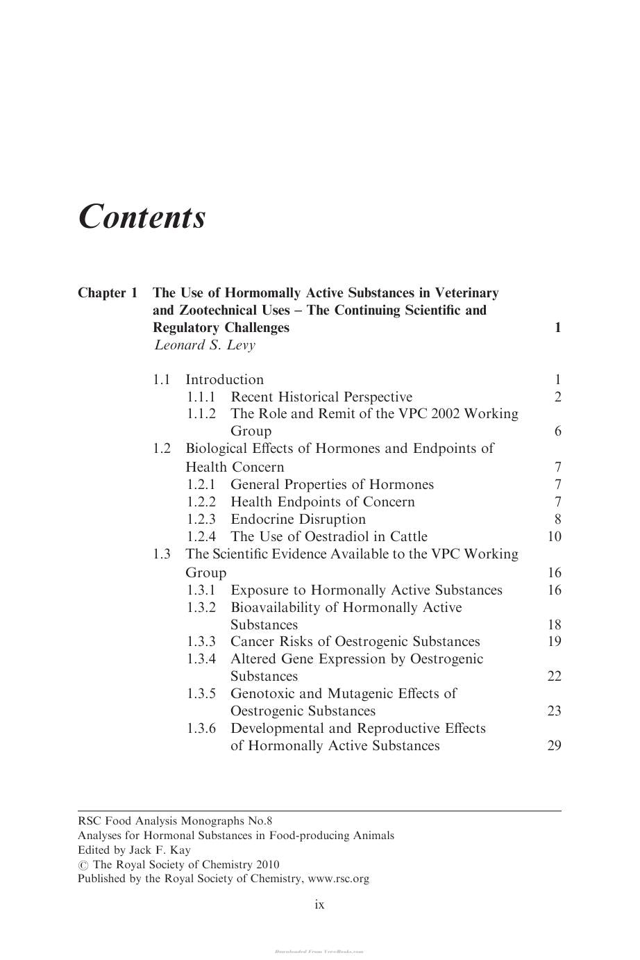 Analyses For Hormonal Substances In Food Producing Animals