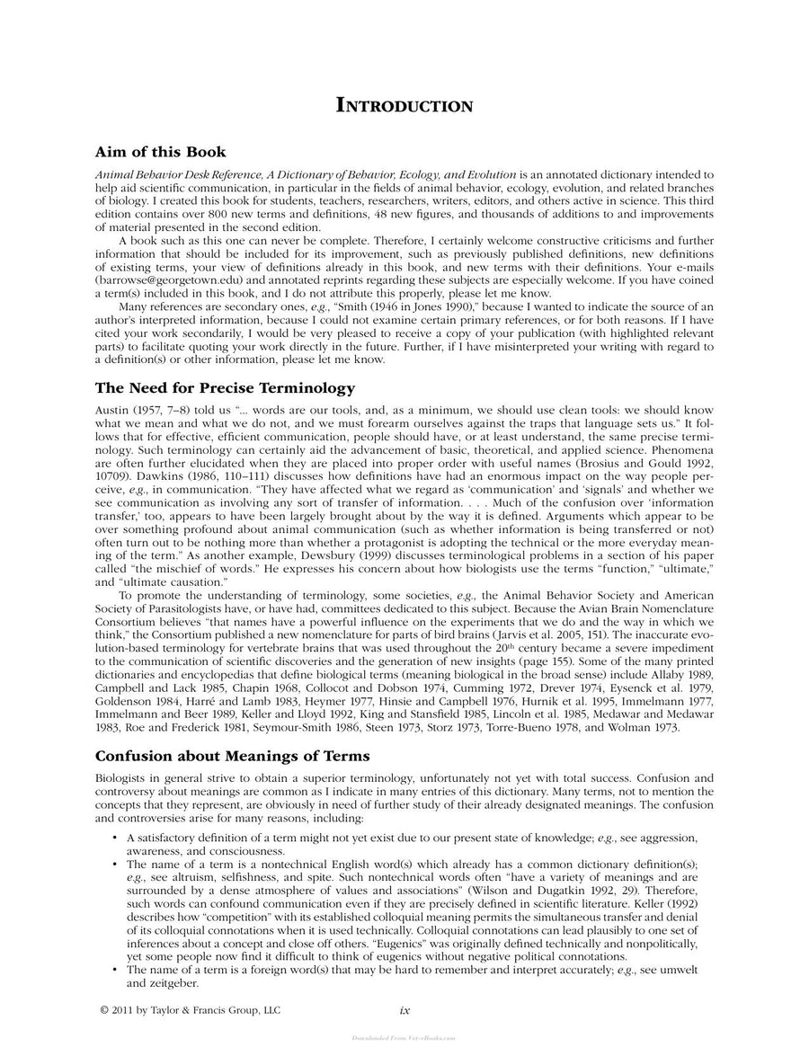 Preview page of Animal Behavior Desk Reference a Dictionary of Animal Behavior Ecology and Evolution Third Edition