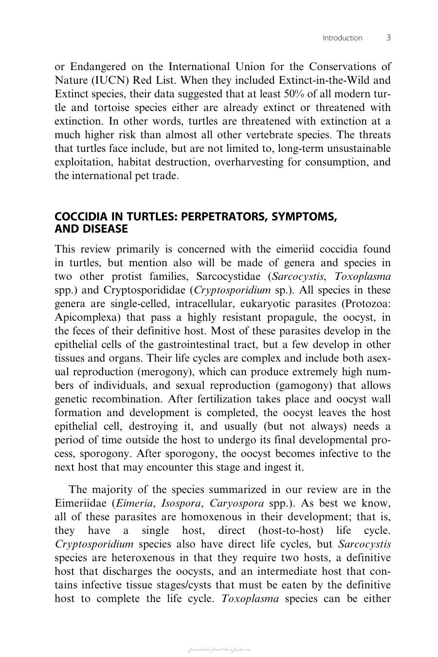 The Biology And Identification Of The Coccidia Apicomplexa Of Turtles Of The World
