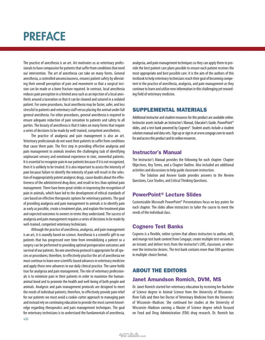 Preview page of Anesthesia Analgesia and Pain Management for Veterinary Technicians