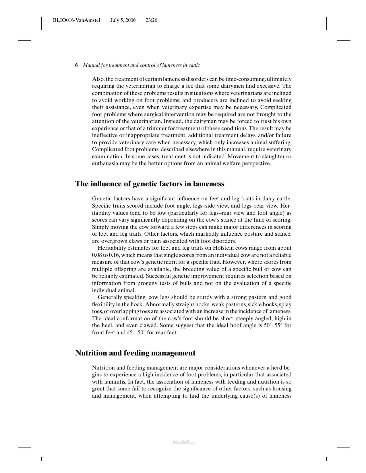 Manual For Treatment And Control Of Lameness In Cattle
