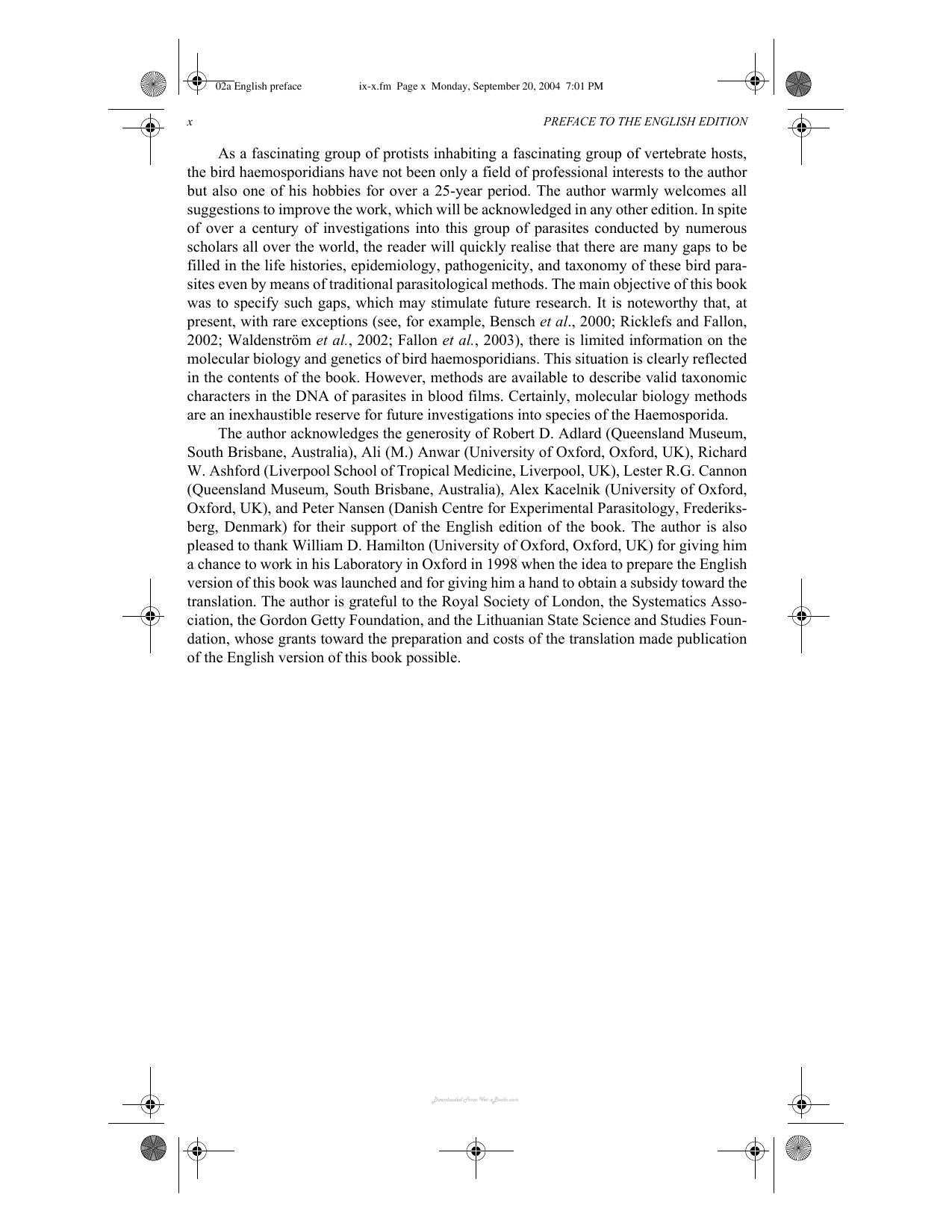 Avian Malaria Parasites And Other Haemosporidia