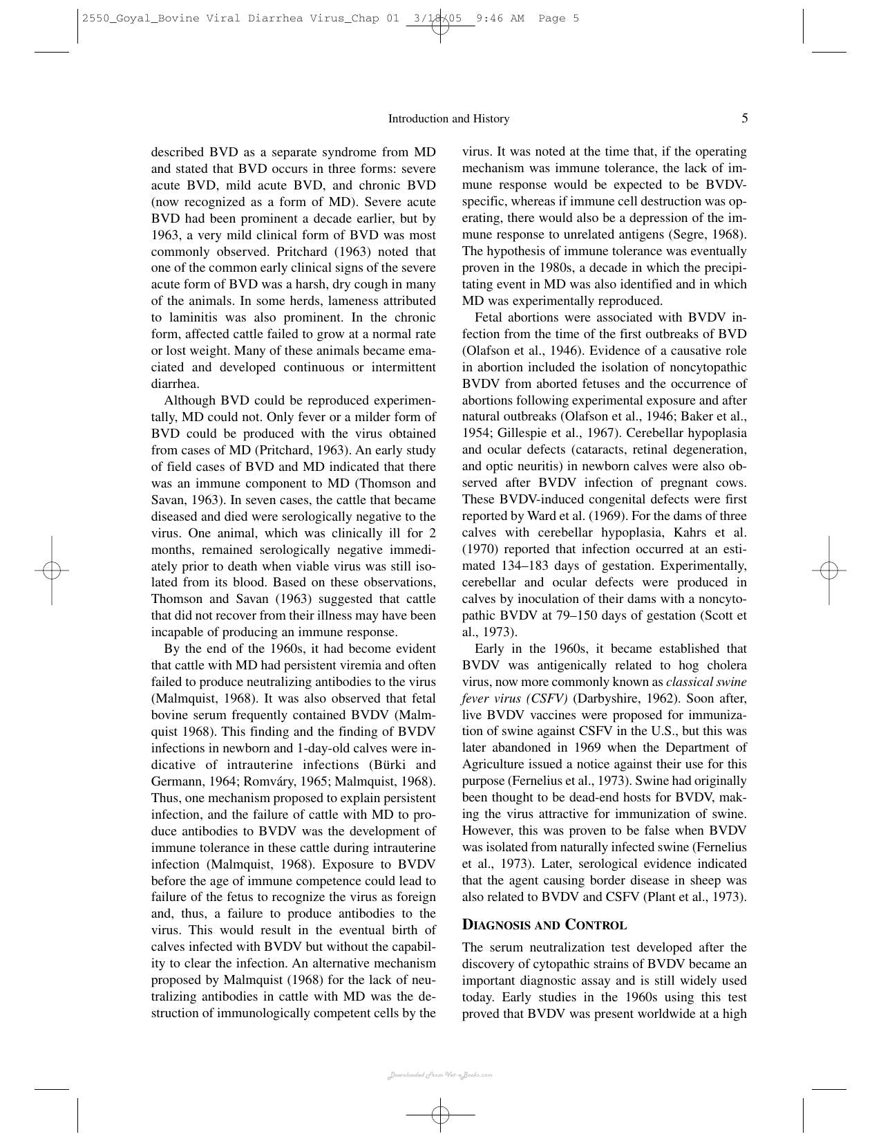 Bovine Viral Diarrhea Virus Diagnosis Management And Control