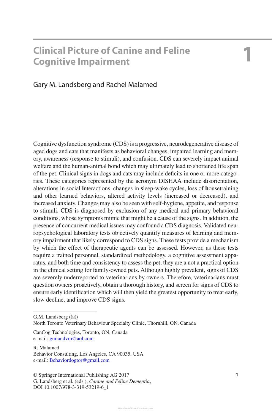 Canine And Feline Dementia Molecular Basis Diagnostics And Therapy