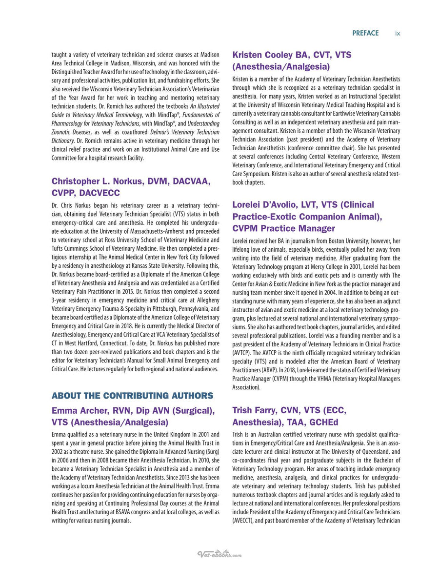Preview page of Anesthesia Analgesia and Pain Management for Veterinary Technicians