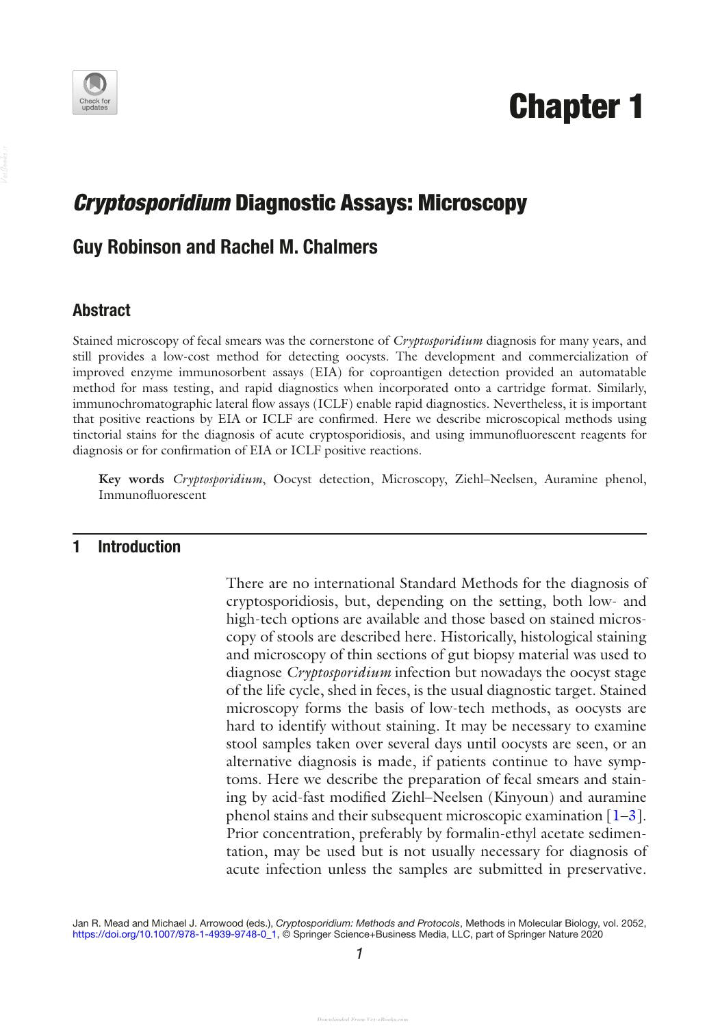 Cryptosporidium Methods And Protocols
