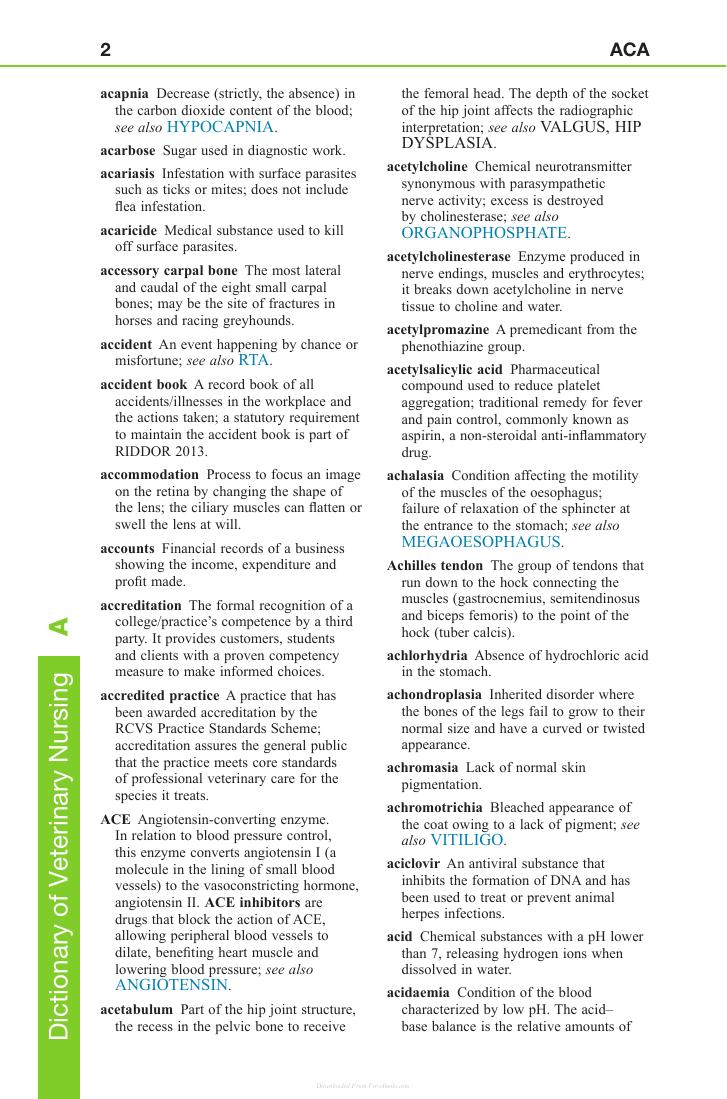 Dictionary Of Veterinary Nursing 4Th Edition