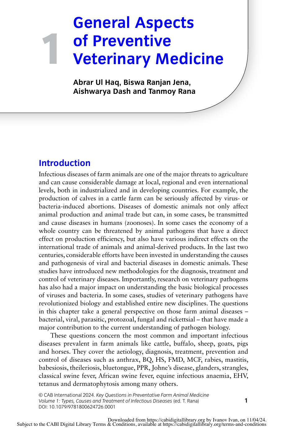 Key Questions In Preventative Farm Animal Medicine Volume 1 Types Causes And Treatment Of Infectious Diseases