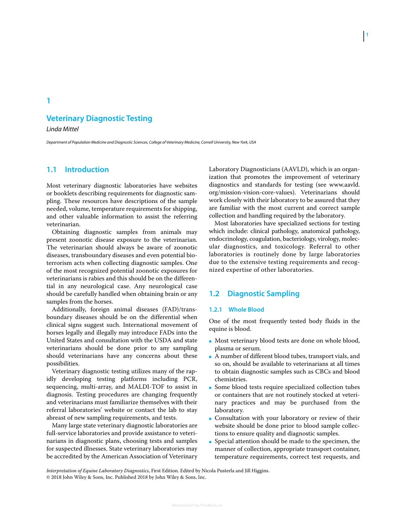 Interpretation Of Equine Laboratory Diagnostics