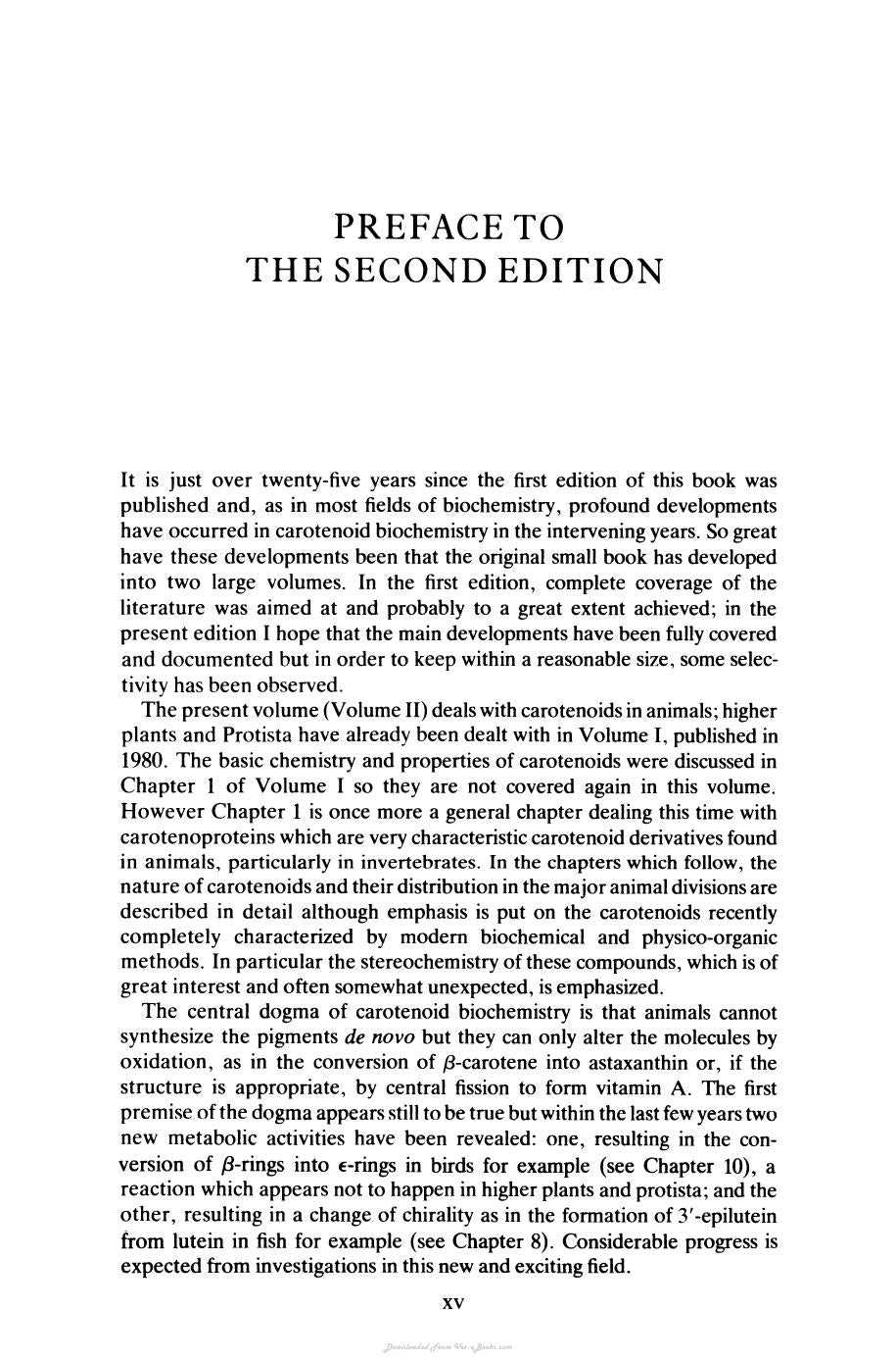 The Biochemistry Of The Carotenoids Volume Ii Animals