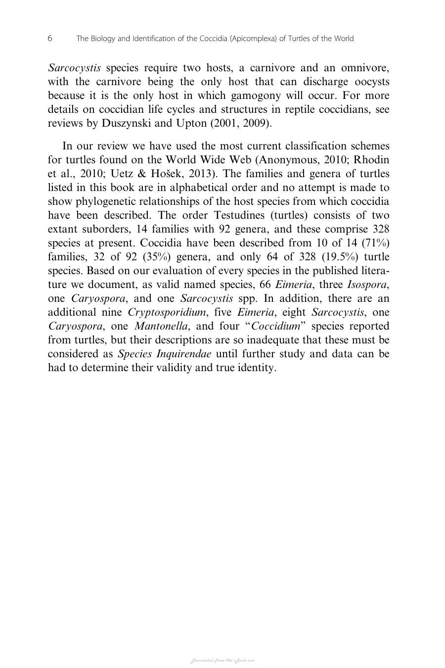 The Biology And Identification Of The Coccidia Apicomplexa Of Turtles Of The World