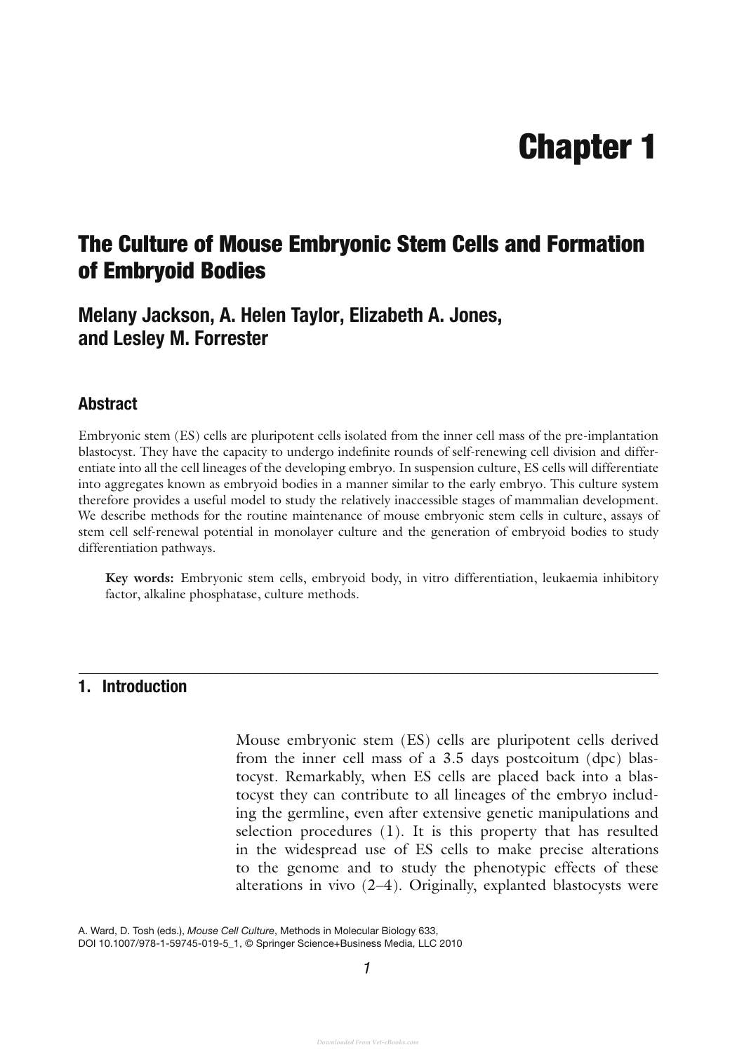 Mouse Cell Culture Methods And Protocols