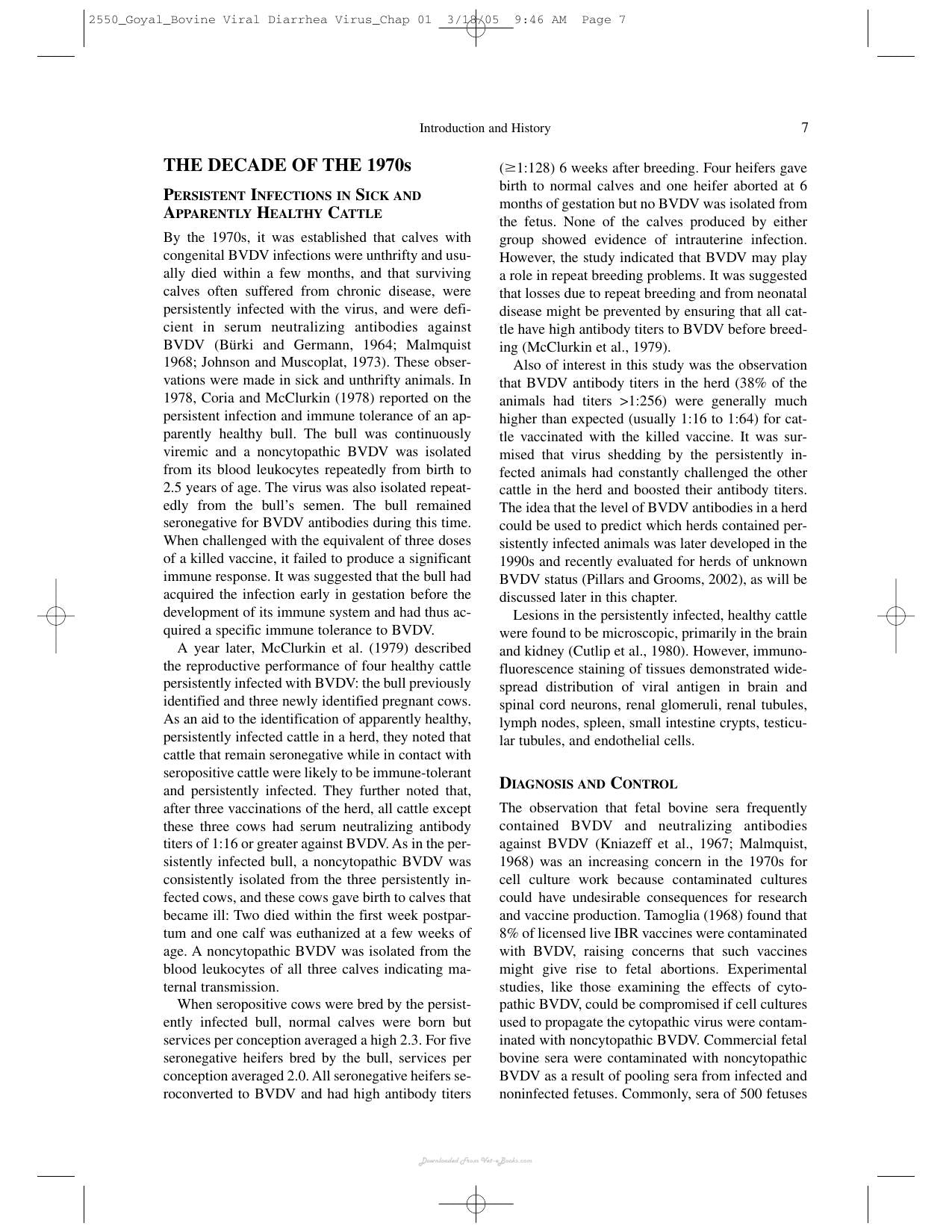 Bovine Viral Diarrhea Virus Diagnosis Management And Control