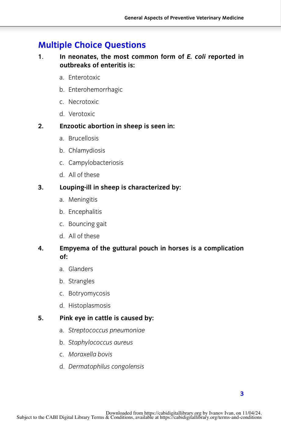 Key Questions In Preventative Farm Animal Medicine Volume 1 Types Causes And Treatment Of Infectious Diseases