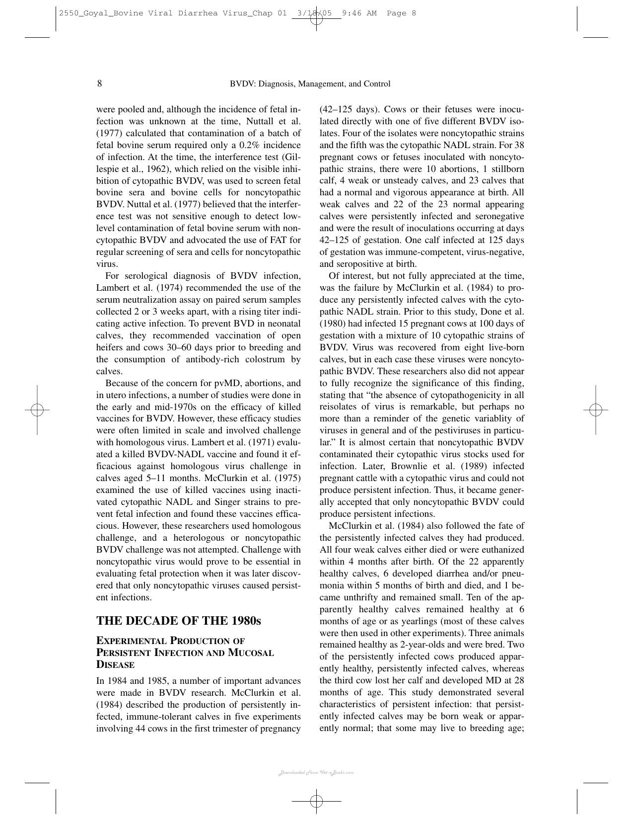 Bovine Viral Diarrhea Virus Diagnosis Management And Control