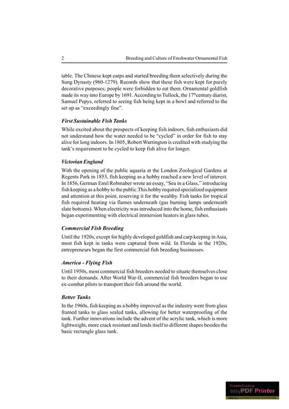 Breeding and Culture of Freshwater Ornamental Fish