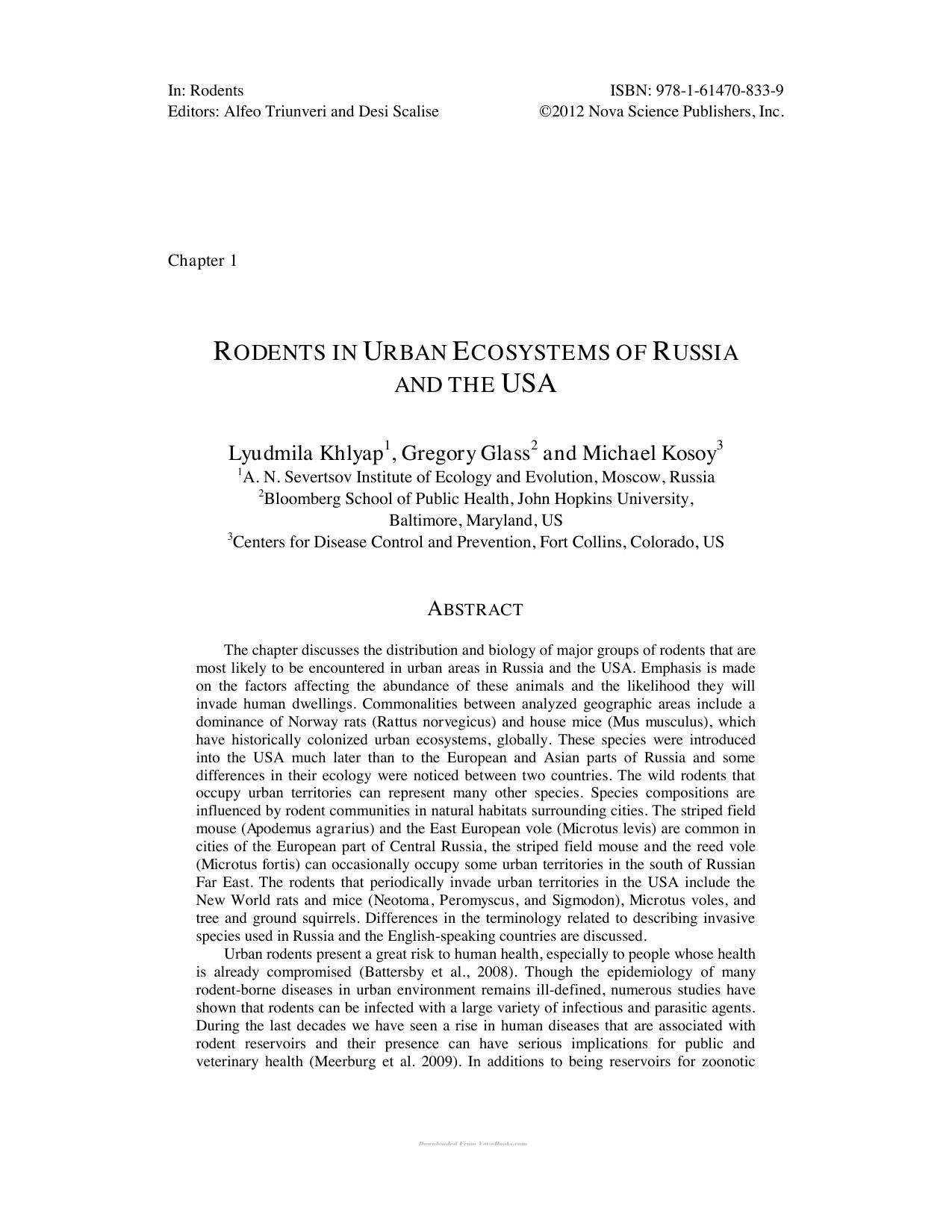 Rodents Habitat Pathology And Environmental Impact