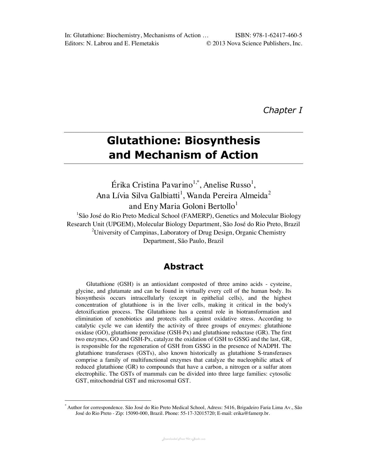 Glutathione Biochemistry Mechanisms Of Action And Biotechnological Implications