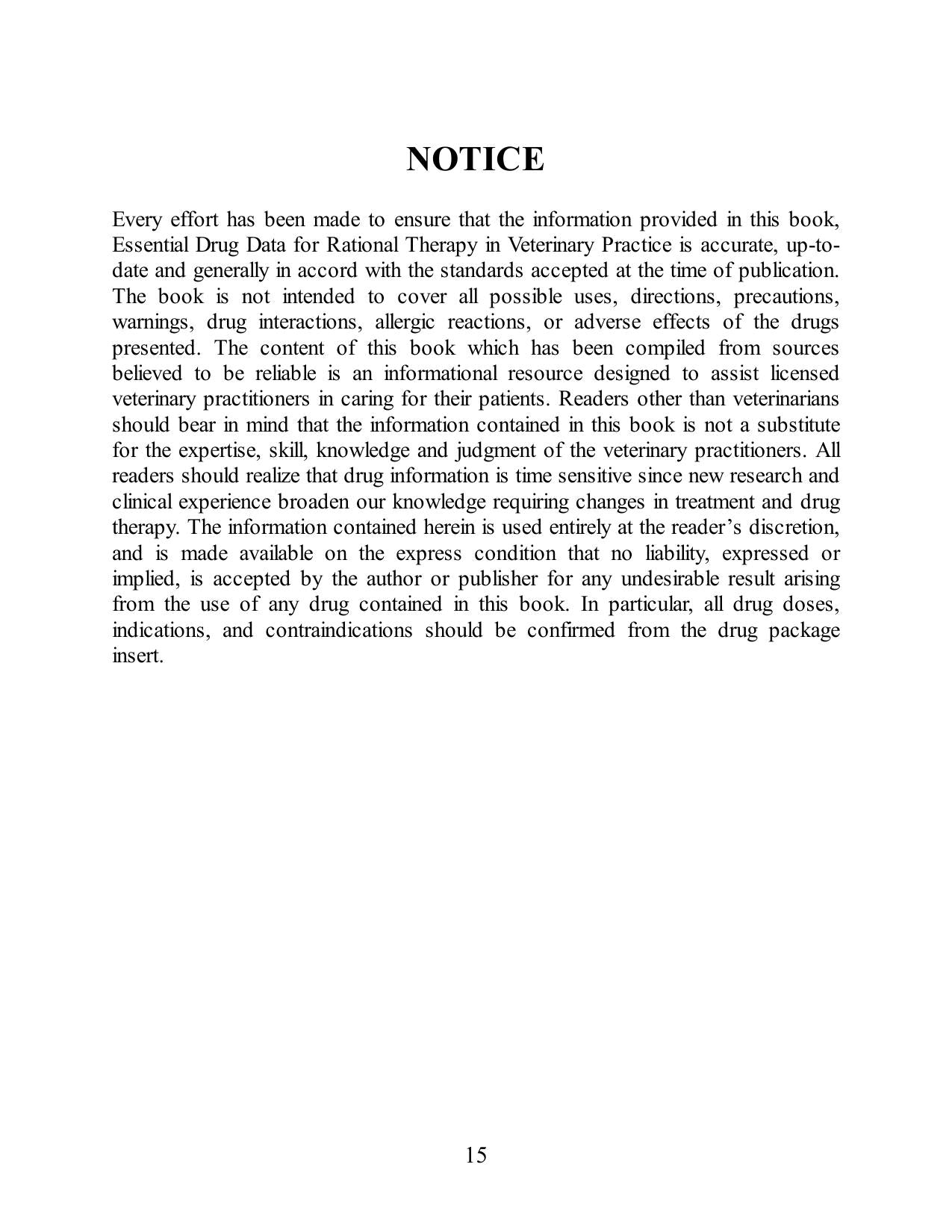 Essential Drug Data For Rational Therapy In Veterinary Practice
