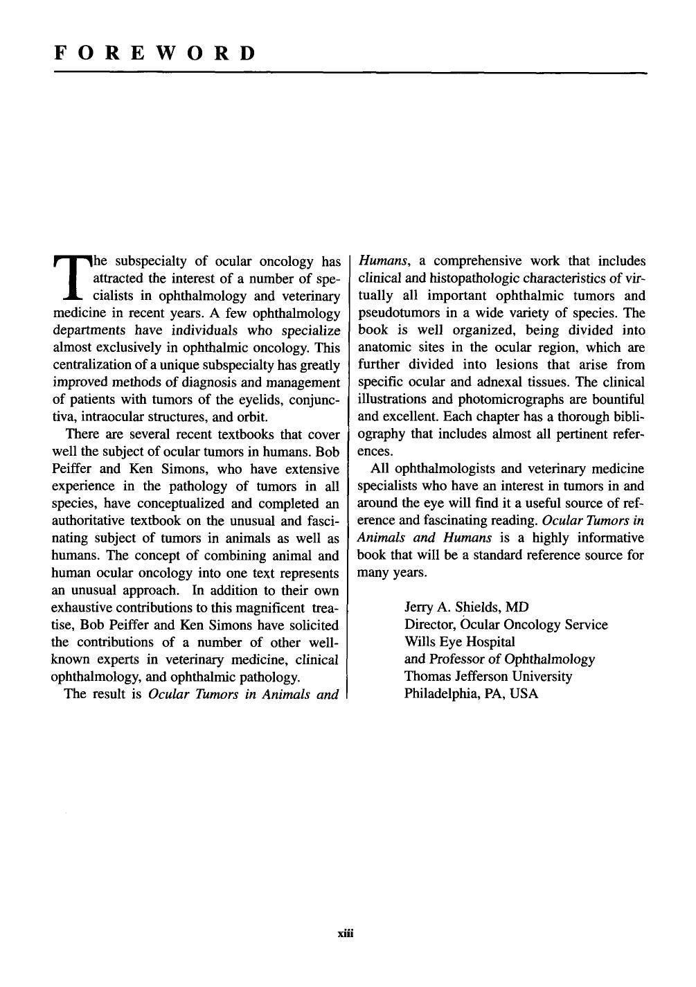 Ocular Tumors In Animals And Humans
