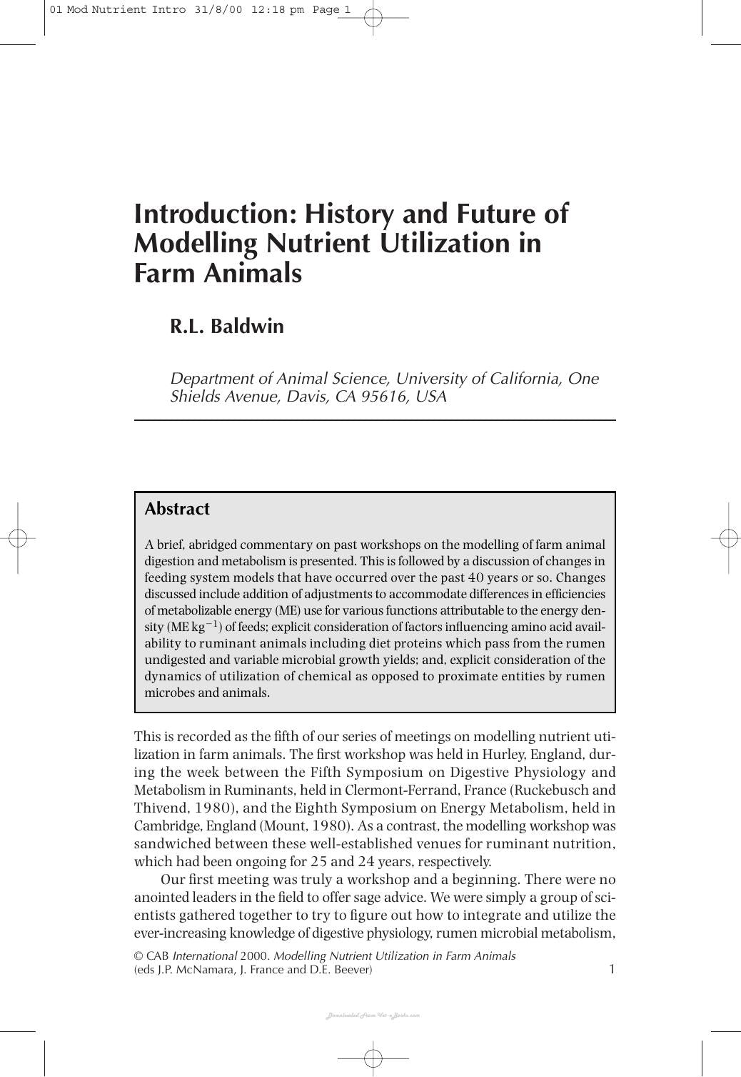 Modelling Nutrient Utilization In Farm Animals