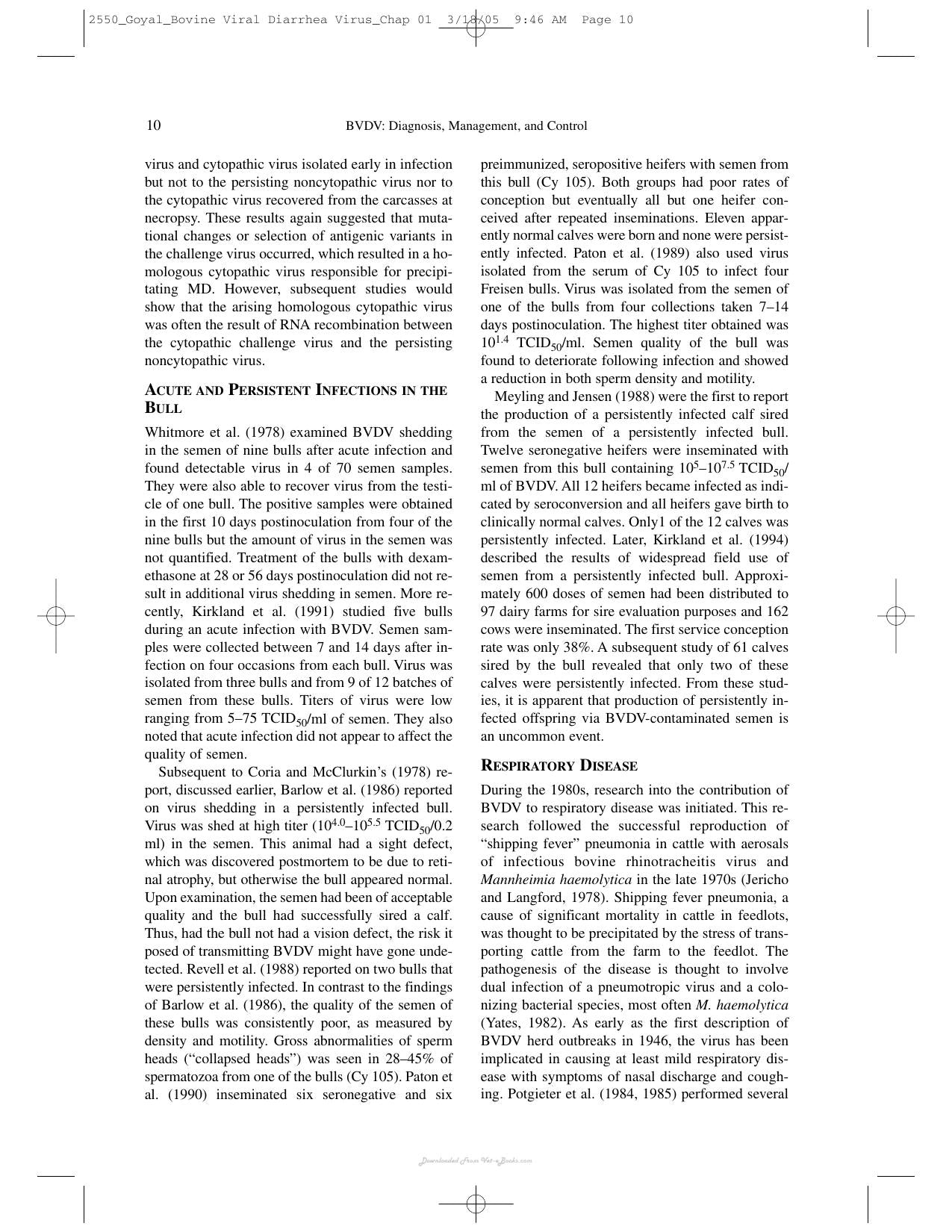 Bovine Viral Diarrhea Virus Diagnosis Management And Control