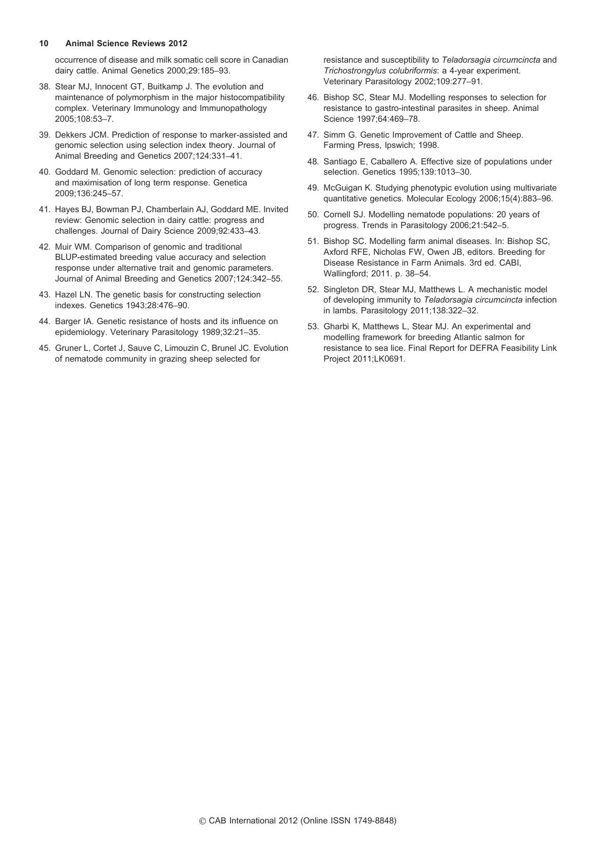 Animal Science Reviews 2012