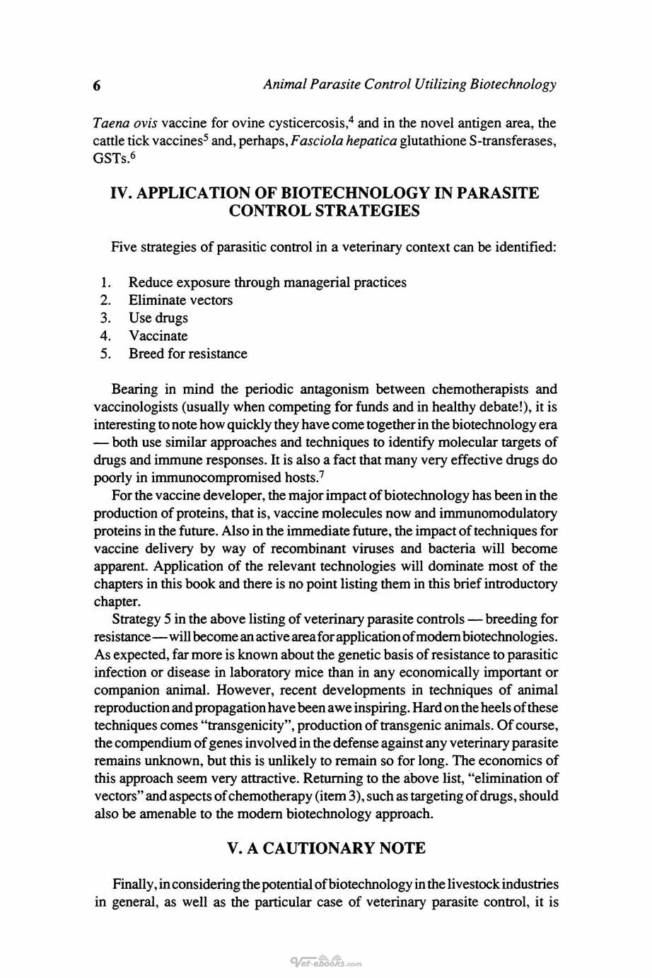 Animal Parasite Control Utilizing Biotechnology