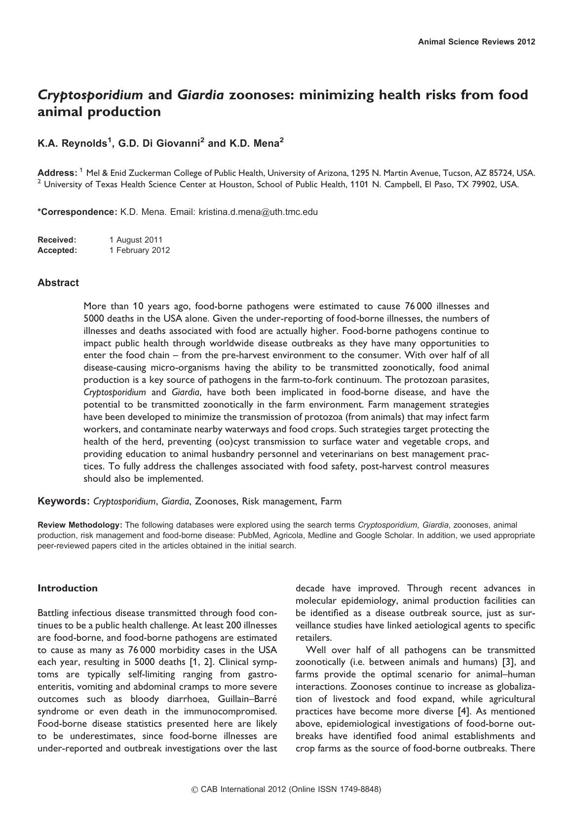 Animal Science Reviews 2012