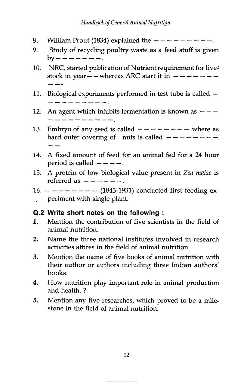 Handbook Of General Animal Nutrition