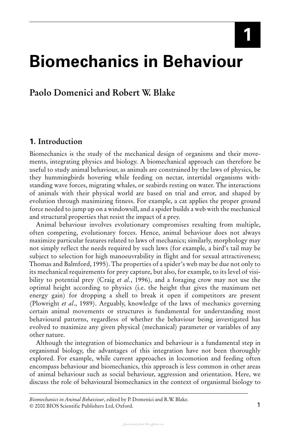 Biomechanics In Animal Behaviour