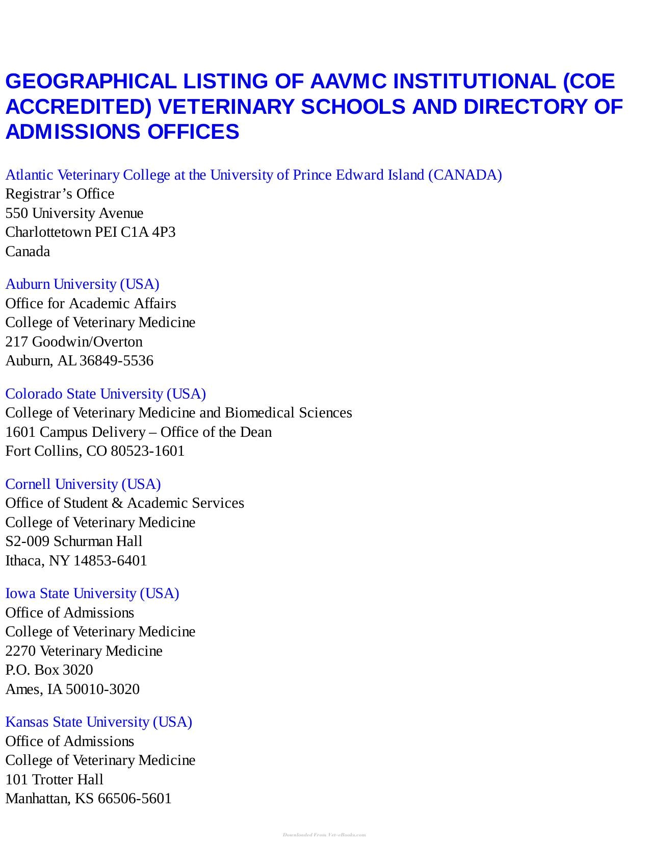Veterinary Medical School Admission Requirements Vmsar 2018 Edition For 2019 Matriculation