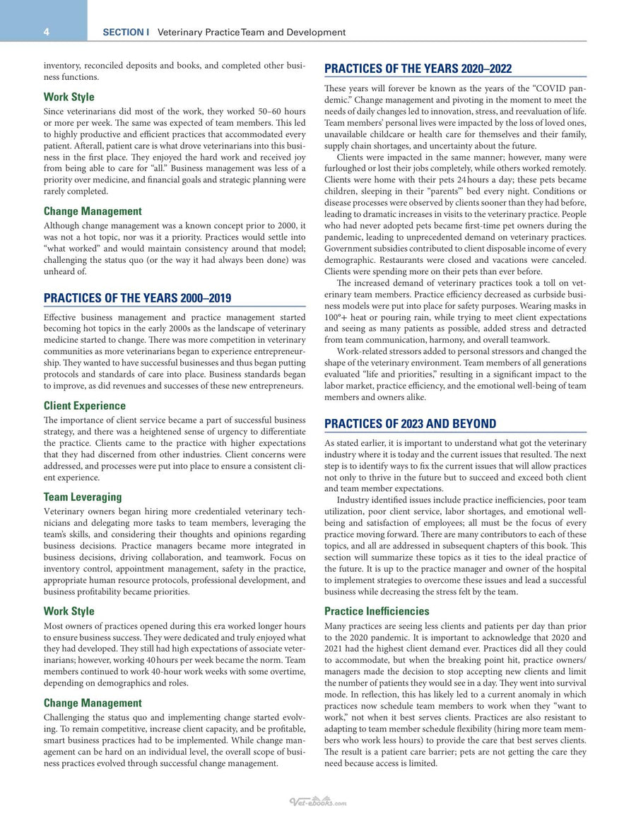 Preview page of Practice Management for the Veterinary Team 4th Edition