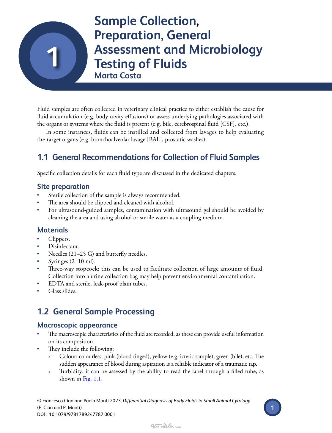 Differential Diagnosis Of Body Fluids In Small Animal Cytology