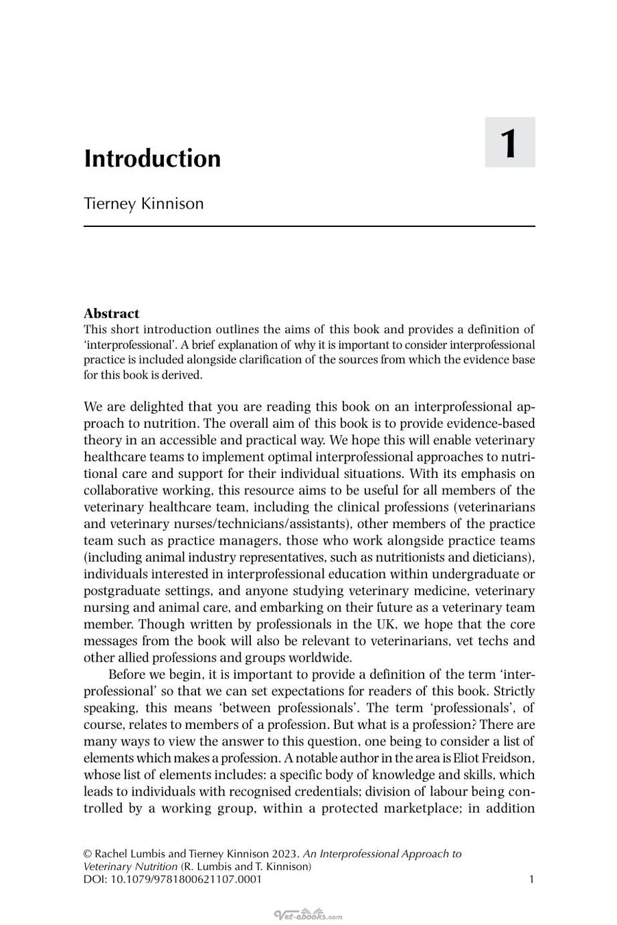Preview page of An Interprofessional Approach to Veterinary Nutrition